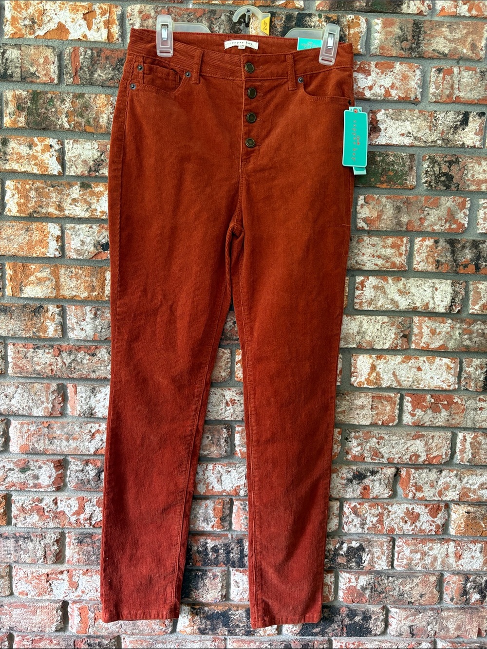 Juniors Copper Key Burnt Orange Corduroy Button-Front Skirt